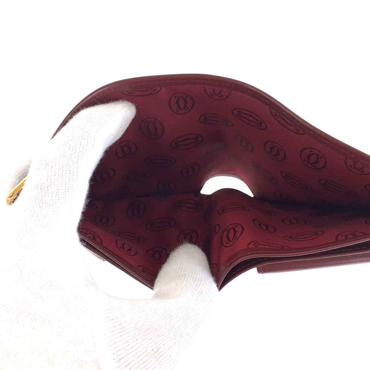 16725
CARTIER カルティエ マストライン ワインレッド ボルドー ゴールド金具 レザー 折財布 コンパクトウォレット 男女兼用  レディース