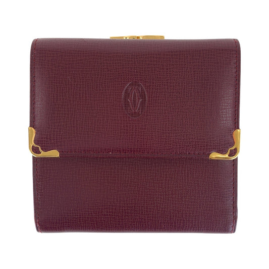 16726
CARTIER カルティエ マストライン ワインレッド ボルドー ゴールド金具 レザー 折財布 コンパクトウォレット 男女兼用  レディース A34