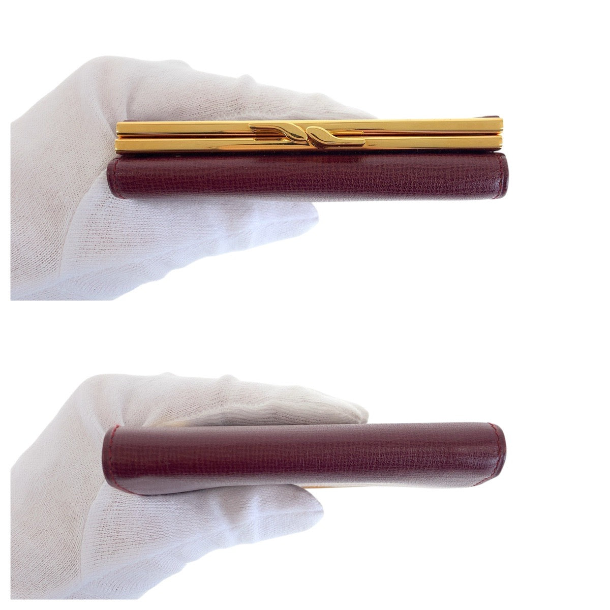 16726
CARTIER カルティエ マストライン ワインレッド ボルドー ゴールド金具 レザー 折財布 コンパクトウォレット 男女兼用  レディース A34