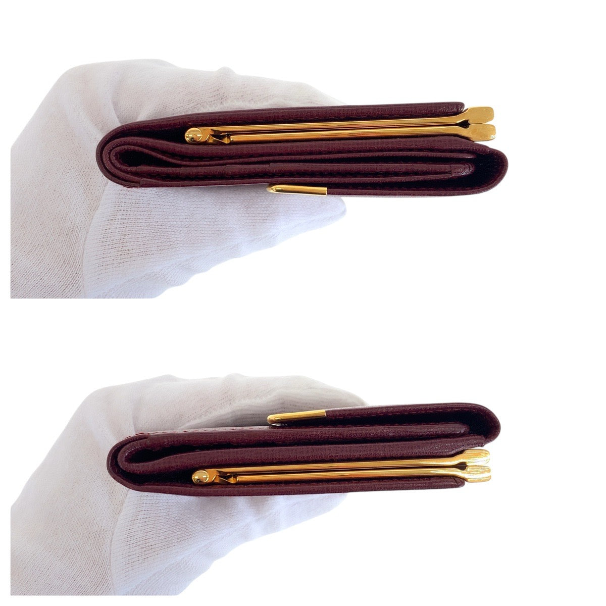 16726
CARTIER カルティエ マストライン ワインレッド ボルドー ゴールド金具 レザー 折財布 コンパクトウォレット 男女兼用  レディース A34