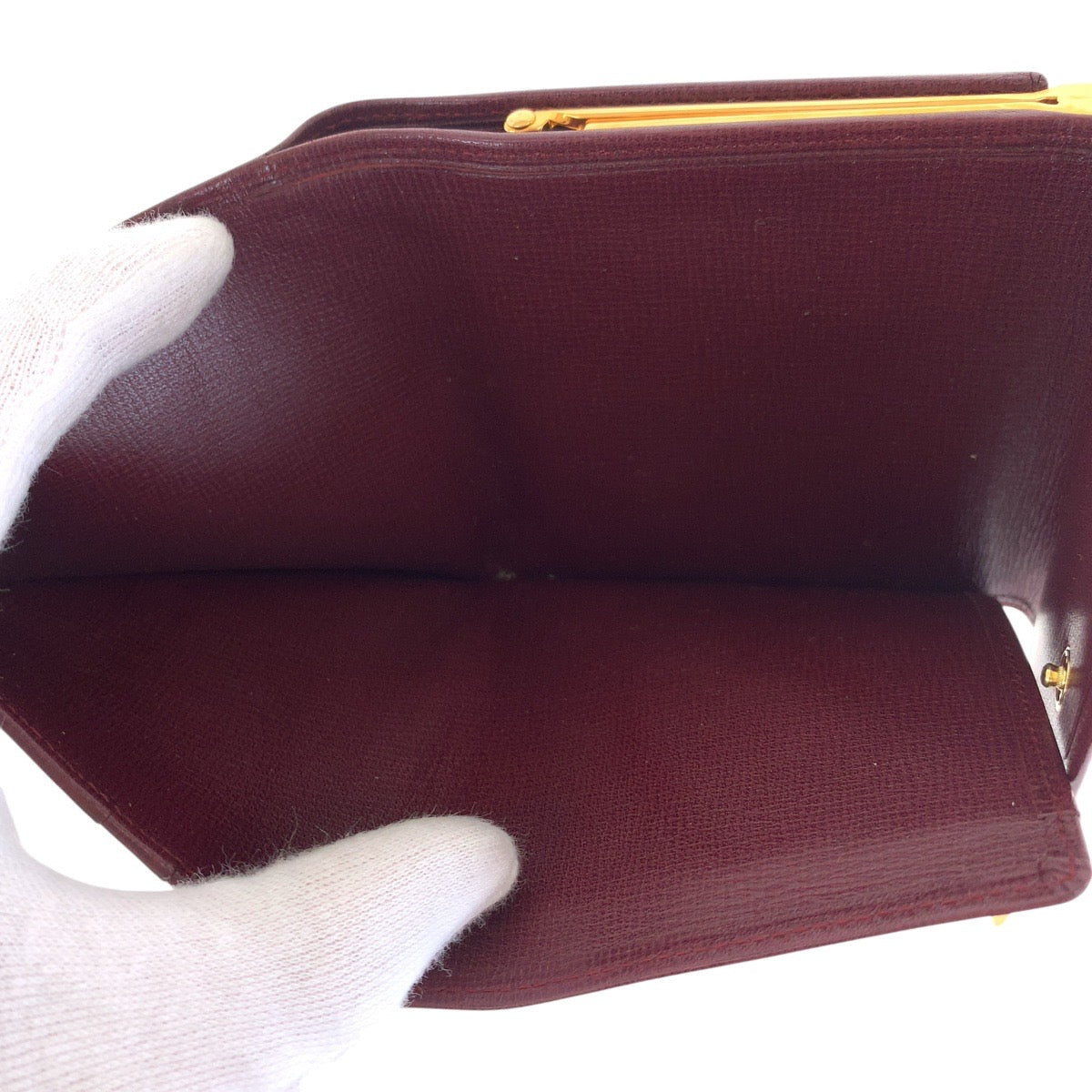 16726
CARTIER カルティエ マストライン ワインレッド ボルドー ゴールド金具 レザー 折財布 コンパクトウォレット 男女兼用  レディース A34