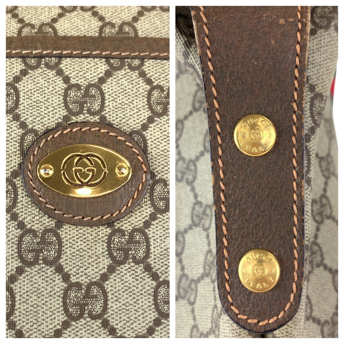 16729
GUCCI グッチ ヴィンテージ シェリーライン オールドグッチ ベージュ ブラウン ゴールド金具 GGスプリームキャンバス / レザー 012 39 621 トートバッグ ボストンバッグ レディース ABP54