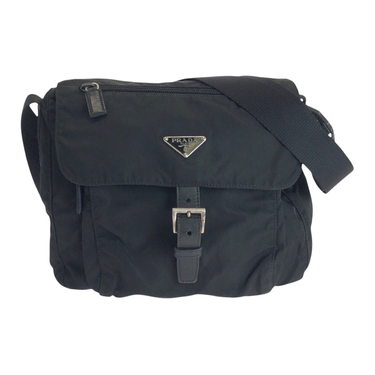 16730
PRADA プラダ テスート 三角ロゴプレート ブラック 黒 シルバー金具 ナイロン / レザー ショルダーバッグ ポシェット レディース AB32
