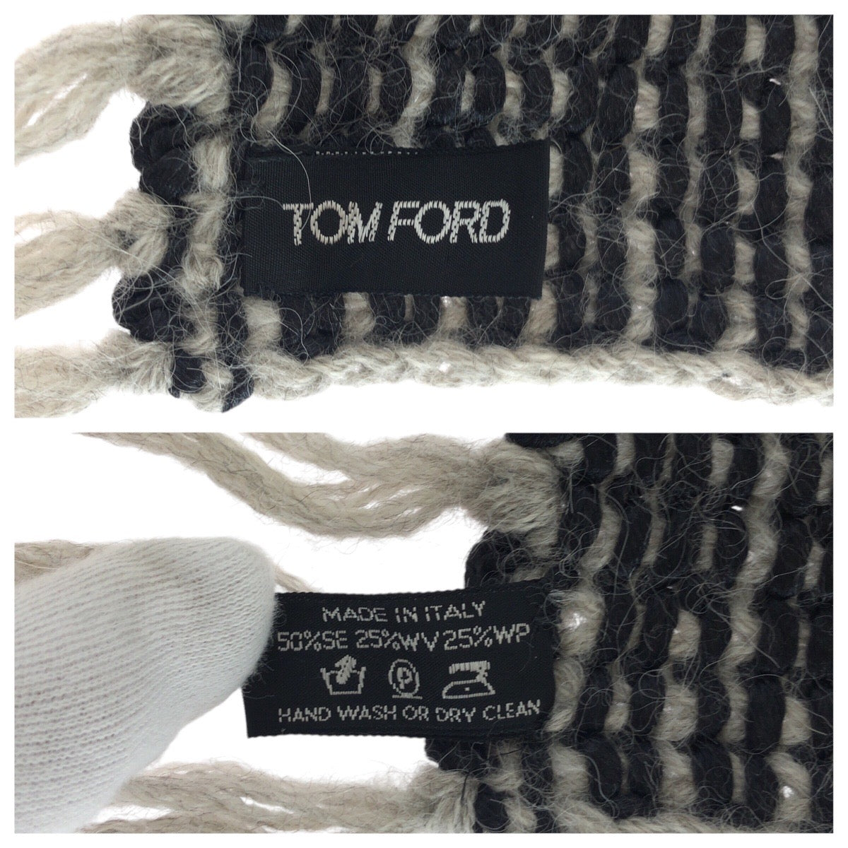 16706
TOM FORD トムフォード ブラック グレー シルク / ウール マフラー  メンズ ABP21