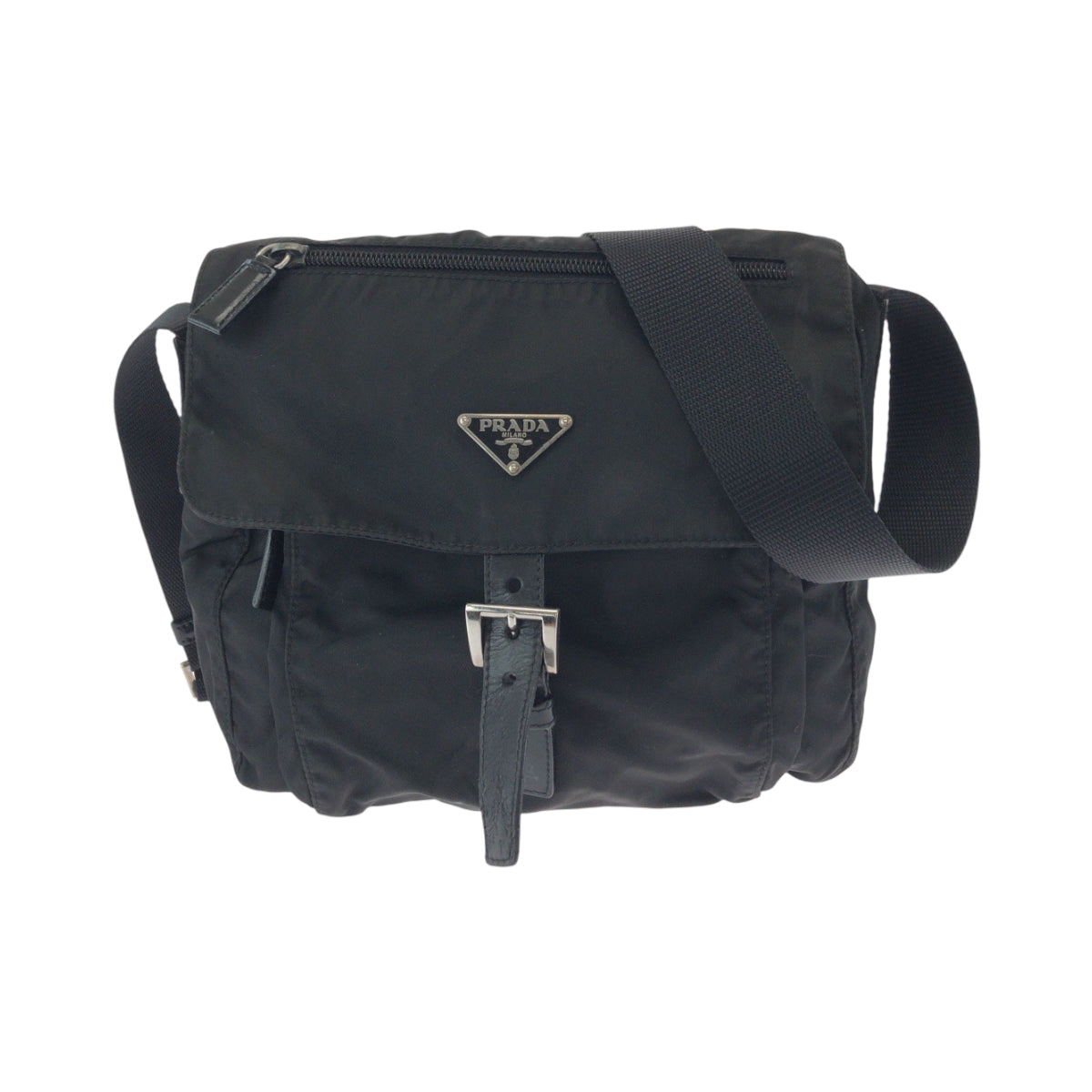 16733
PRADA プラダ テスート 三角ロゴプレート ブラック 黒 シルバー金具 ナイロン ショルダーバッグ ポシェット  レディース ABP39