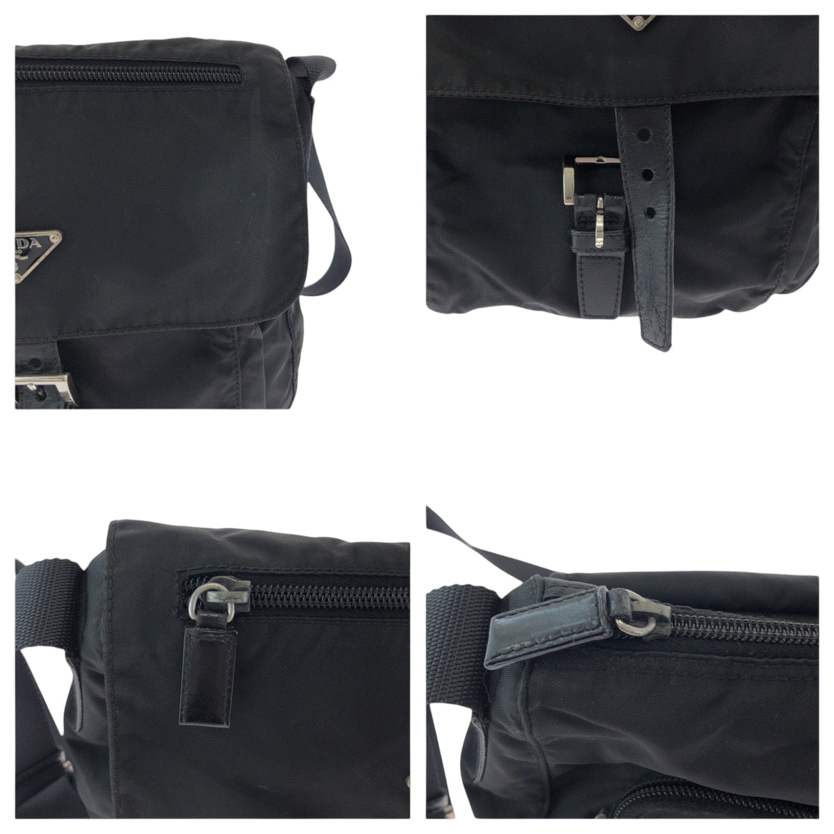16733
PRADA プラダ テスート 三角ロゴプレート ブラック 黒 シルバー金具 ナイロン ショルダーバッグ ポシェット  レディース ABP39