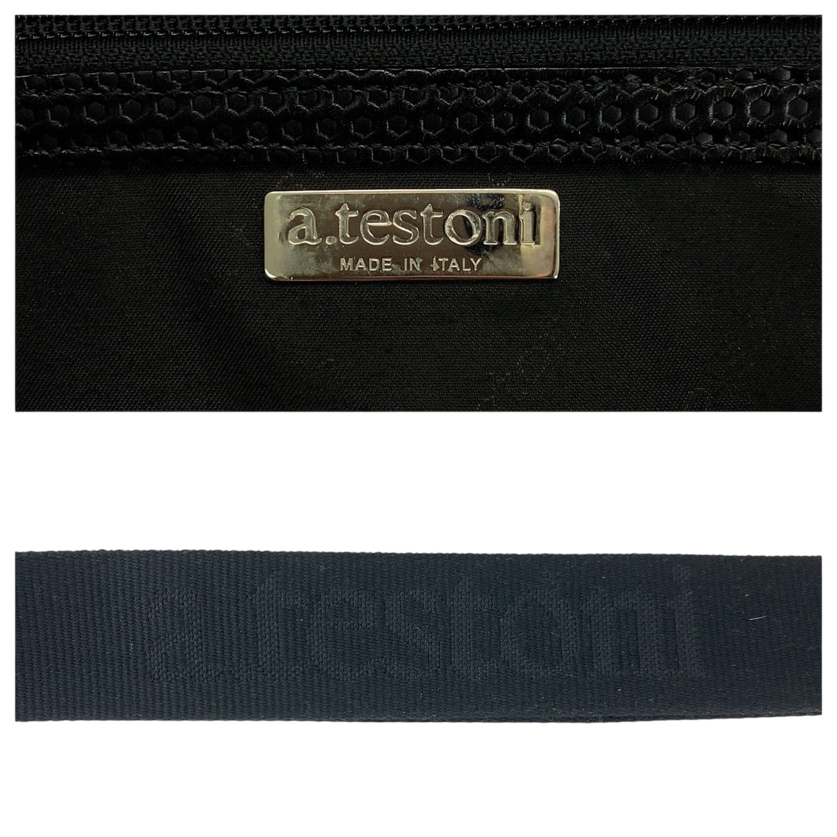 16734
a.testoni ア テストーニ ブラック 黒 シルバー金具 レザー ショルダーバッグ ボストンバッグ  メンズ