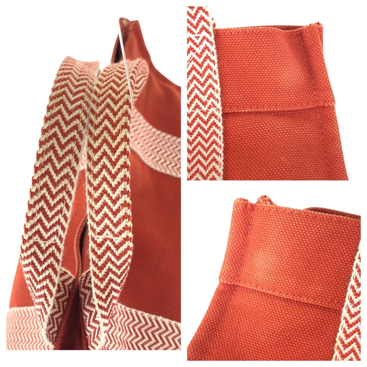 16735
HERMES エルメス カンヌPM オレンジ シルバー金具 キャンバス トートバッグ ハンドバッグ  レディース
