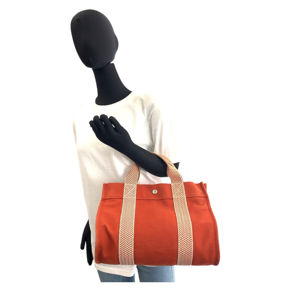 16735
HERMES エルメス カンヌPM オレンジ シルバー金具 キャンバス トートバッグ ハンドバッグ  レディース