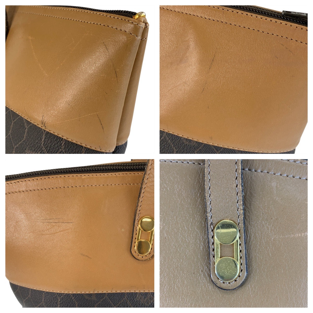 16736
Christian Dior クリスチャンディオール ヴィンテージ ハニカム ブラウン キャメル ゴールド金具 PVC / レザー トートバッグ ショルダーバッグ  レディース AB35