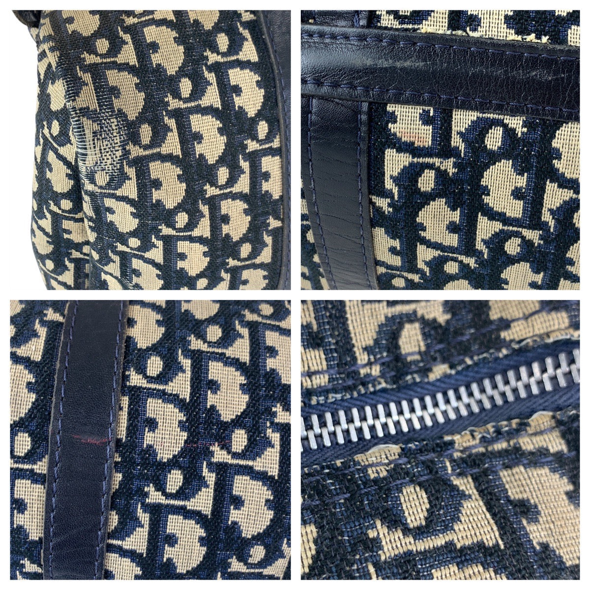 16737
Christian Dior クリスチャンディオール ヴィンテージ トロッター ネイビー シルバー金具 キャンバス / レザー ハンドバッグ ボストンバッグ  レディース