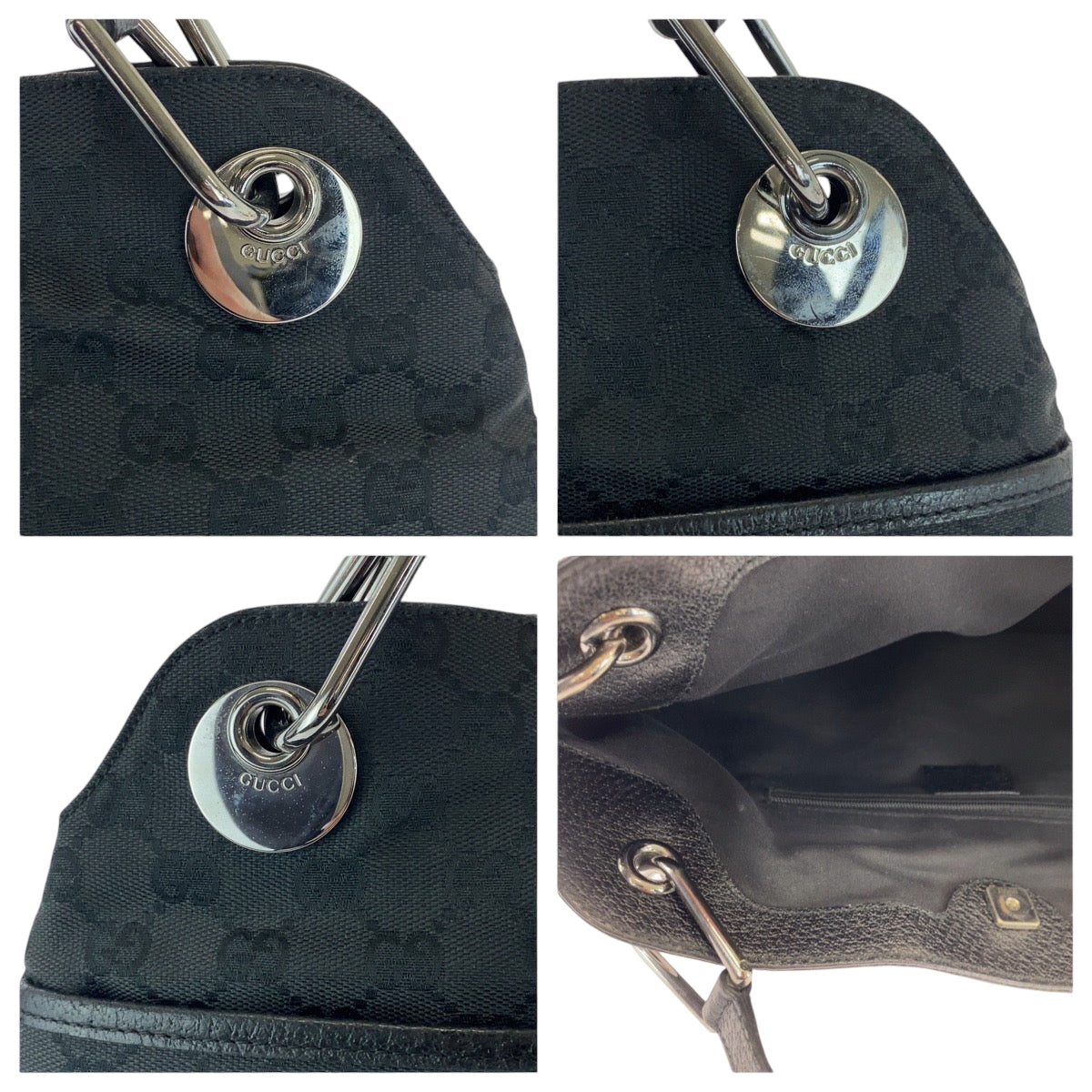 16739
GUCCI グッチ ブラック 黒 シルバー金具 GGキャンバス 121023 ショルダーバッグ ハンドバッグ トートバッグ  レディース ABP38