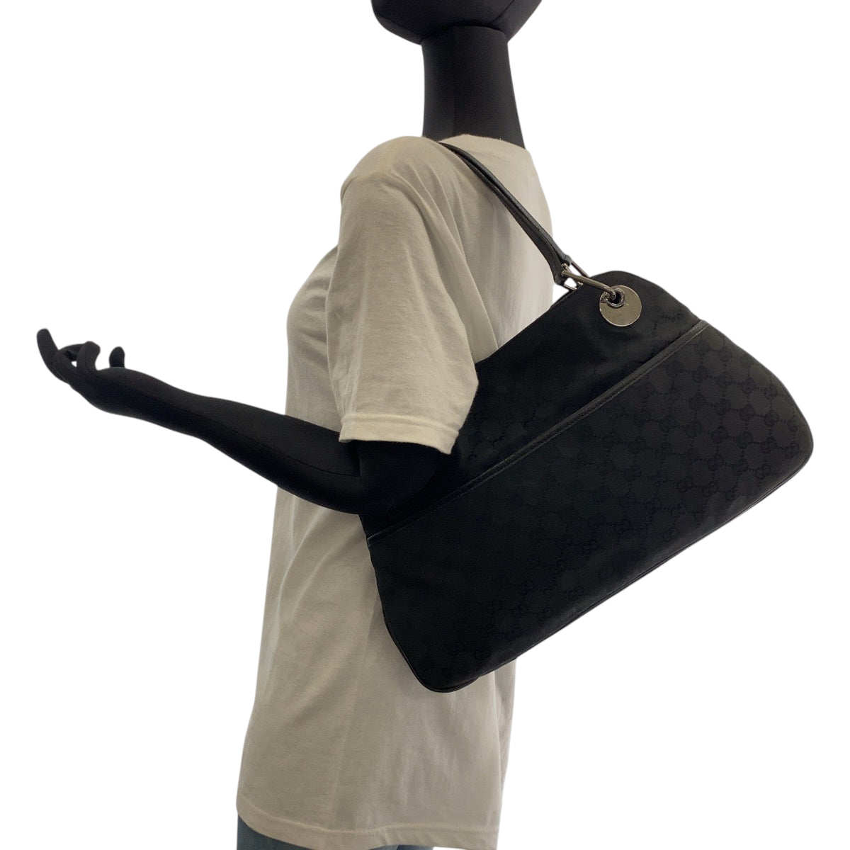 16739
GUCCI グッチ ブラック 黒 シルバー金具 GGキャンバス 121023 ショルダーバッグ ハンドバッグ トートバッグ  レディース ABP38