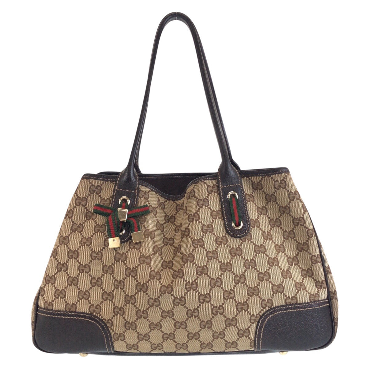 16740
GUCCI グッチ シェリーライン ベージュ ブラウン ゴールド金具 GGキャンバス / レザー トートバッグ ショルダーバッグ  レディース AB40