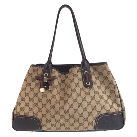 16740
GUCCI グッチ シェリーライン ベージュ ブラウン ゴールド金具 GGキャンバス / レザー トートバッグ ショルダーバッグ  レディース AB40