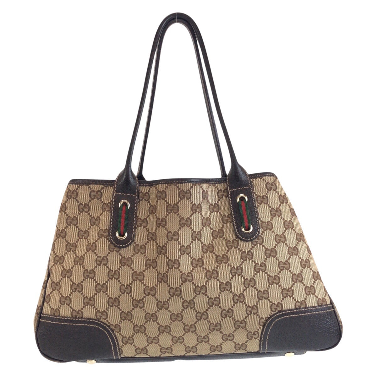 16740
GUCCI グッチ シェリーライン ベージュ ブラウン ゴールド金具 GGキャンバス / レザー トートバッグ ショルダーバッグ  レディース AB40
