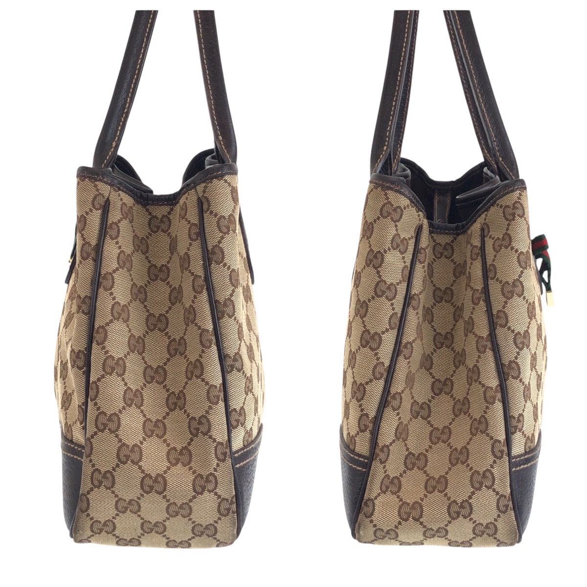 16740
GUCCI グッチ シェリーライン ベージュ ブラウン ゴールド金具 GGキャンバス / レザー トートバッグ ショルダーバッグ  レディース AB40