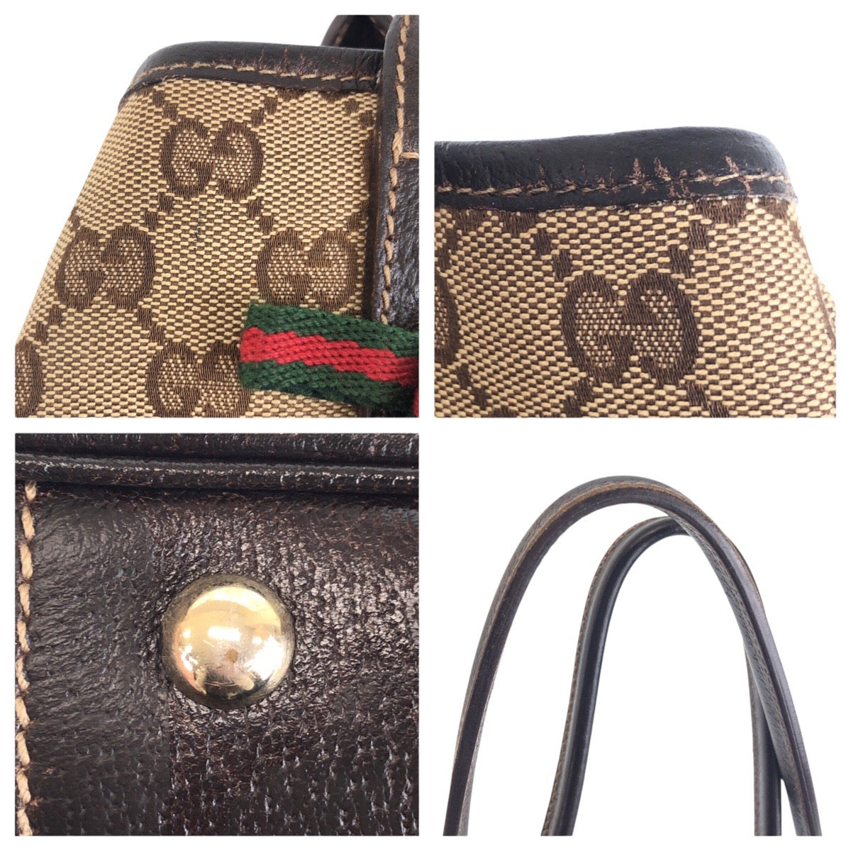 16740
GUCCI グッチ シェリーライン ベージュ ブラウン ゴールド金具 GGキャンバス / レザー トートバッグ ショルダーバッグ  レディース AB40