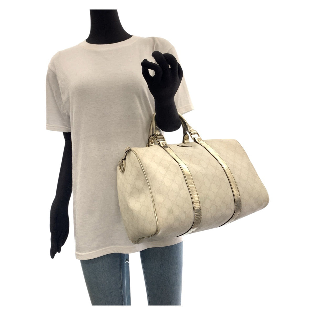 16742
GUCCI グッチ ホワイト ゴールド GGスプリームキャンバス / レザー 193603 ハンドバッグ ミニボストンバッグ  レディース AB40