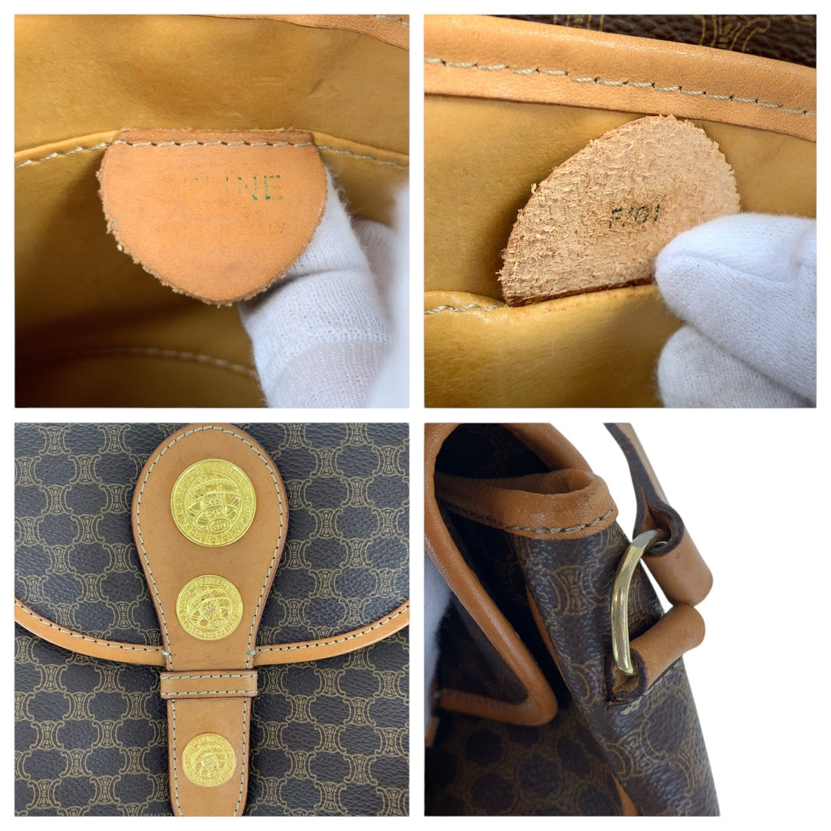 16743
CELINE セリーヌ ヴィンテージ マカダム メダル ブラウン ゴールド金具 PVC / レザー ショルダーバッグ ポシェット  レディース ABP40