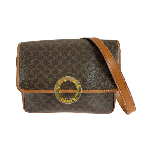 16744
CELINE セリーヌ ヴィンテージ マカダム柄 サークルロゴ ブラウン ゴールド金具 PVC ショルダーバッグ ポシェット  レディース AB43