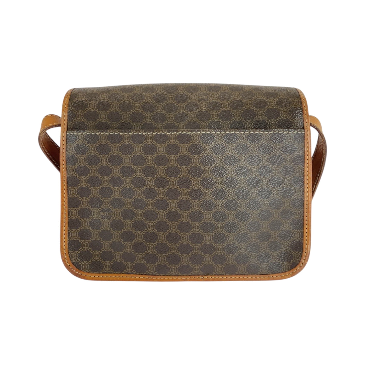 16744
CELINE セリーヌ ヴィンテージ マカダム柄 サークルロゴ ブラウン ゴールド金具 PVC ショルダーバッグ ポシェット  レディース AB43