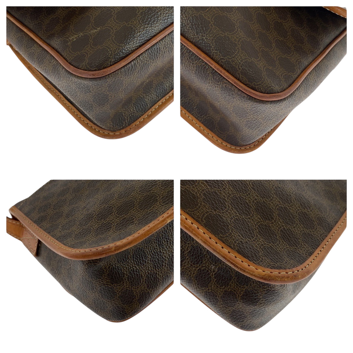 16744
CELINE セリーヌ ヴィンテージ マカダム柄 サークルロゴ ブラウン ゴールド金具 PVC ショルダーバッグ ポシェット  レディース AB43