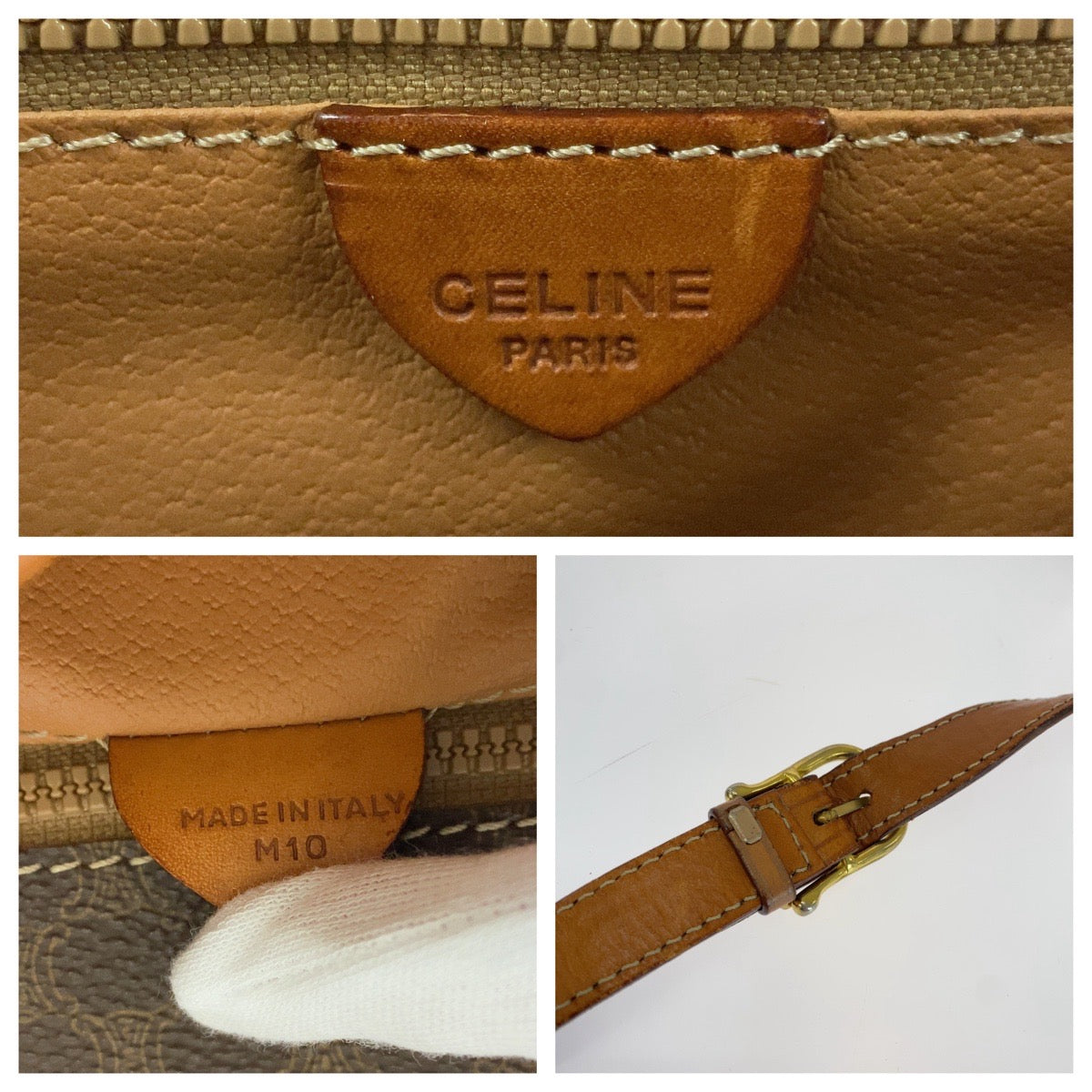 16744
CELINE セリーヌ ヴィンテージ マカダム柄 サークルロゴ ブラウン ゴールド金具 PVC ショルダーバッグ ポシェット  レディース AB43