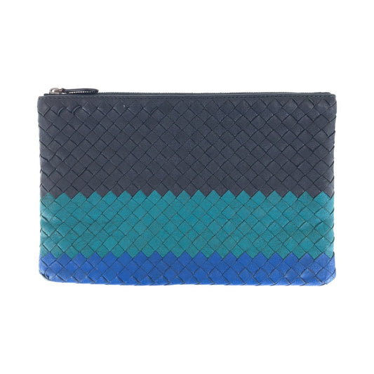 16748
BOTTEGAVENETA ボッテガヴェネタ イントレチャート ブラック ブルー レザー クラッチバッグ セカンドバッグ  メンズ ABP34