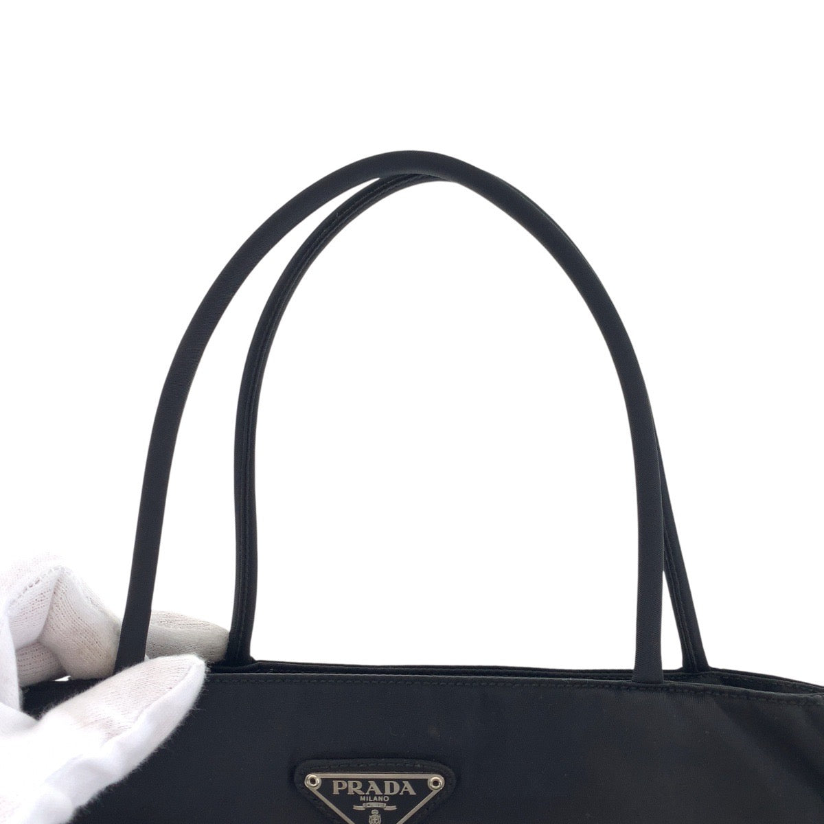 16749
PRADA プラダ テスート 三角ロゴプレート ブラック 黒 シルバー金具 ナイロン トートバッグ ハンドバッグ  レディース ABP40