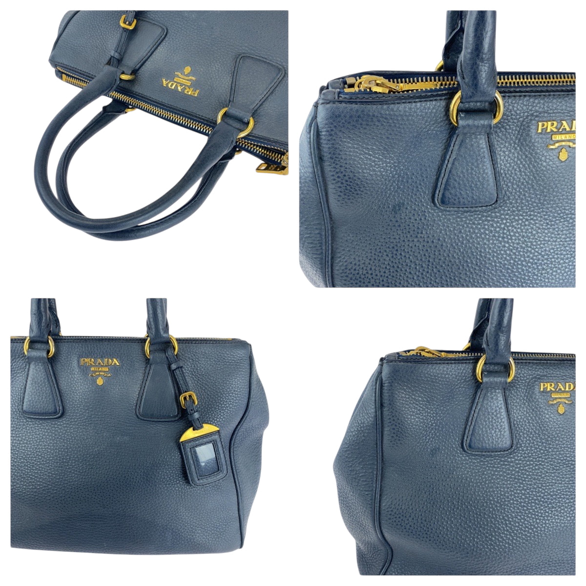 16750
PRADA プラダ ヴィッテロダイノ ロゴ ブルー ゴールド金具 レザー BN2420 トートバッグ ハンドバッグ  レディース ABP63