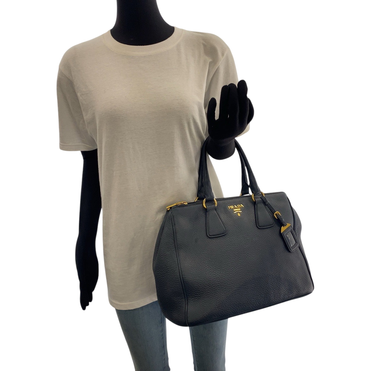 16750
PRADA プラダ ヴィッテロダイノ ロゴ ブルー ゴールド金具 レザー BN2420 トートバッグ ハンドバッグ レディース ABP63