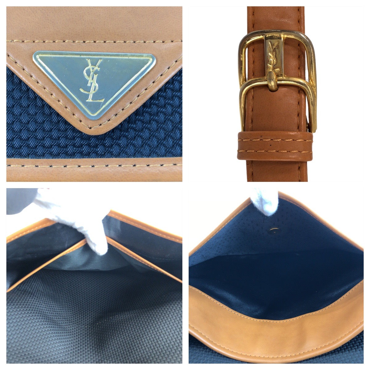 16754
YVES SAINT LAURENT イヴ サンローラン YSL ブラック 黒 ブラウン ゴールド金具 PVC / レザー ショルダーバッグ ポシェット  レディース