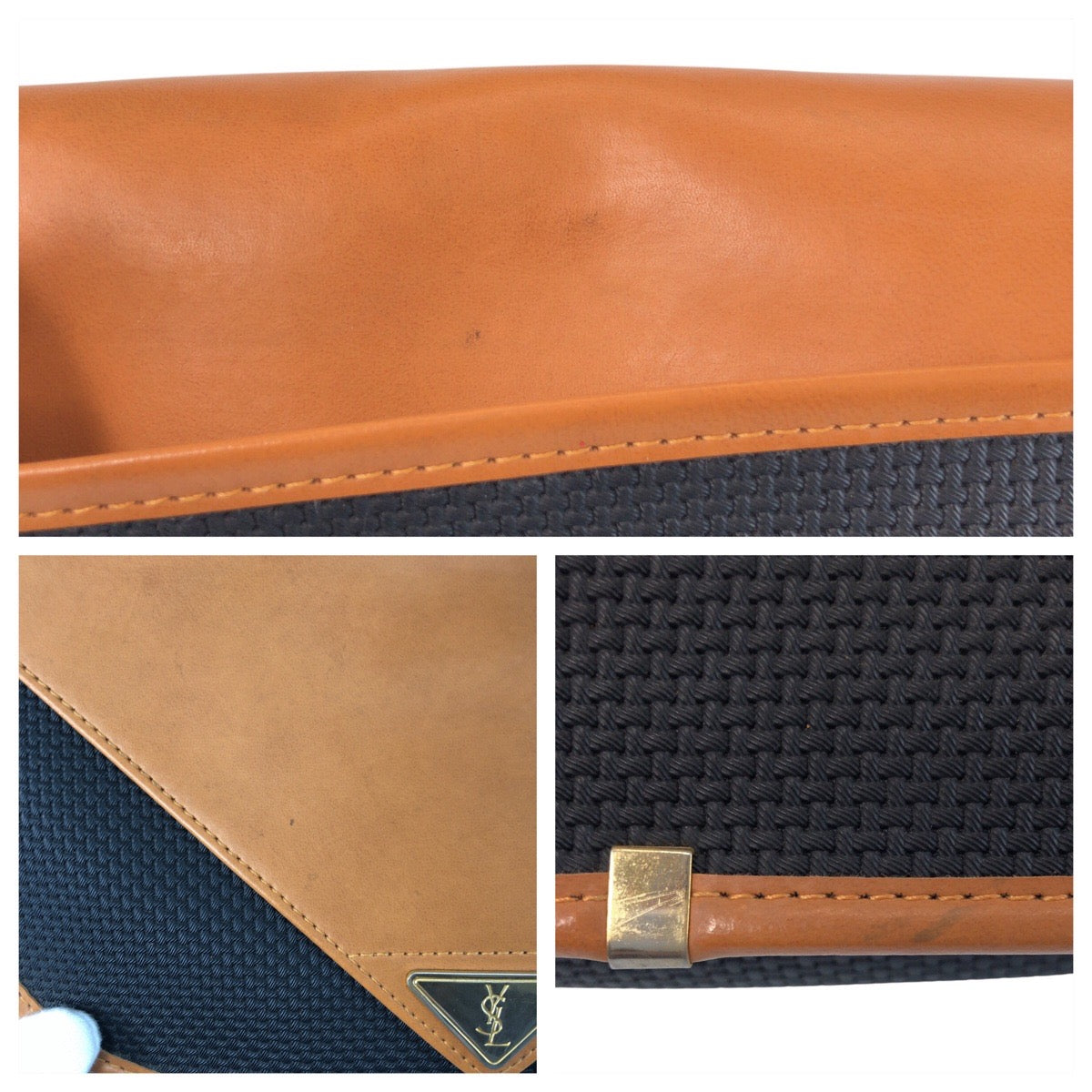 16754
YVES SAINT LAURENT イヴ サンローラン YSL ブラック 黒 ブラウン ゴールド金具 PVC / レザー ショルダーバッグ ポシェット  レディース