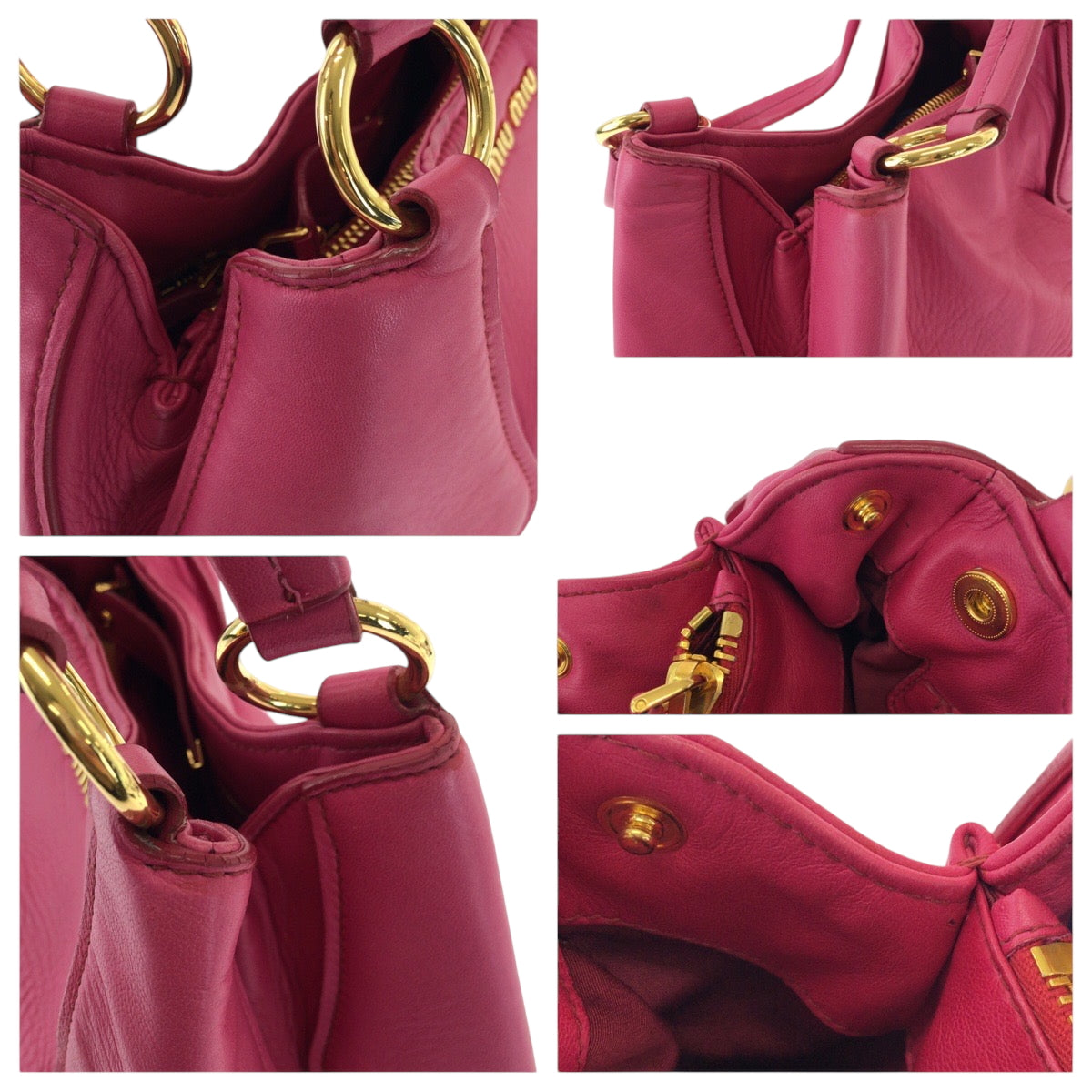 16755
MIUMIU ミュウミュウ ロゴ ピンク ゴールド金具 レザー ワンショルダーバッグ ハンドバッグ  レディース ABP48