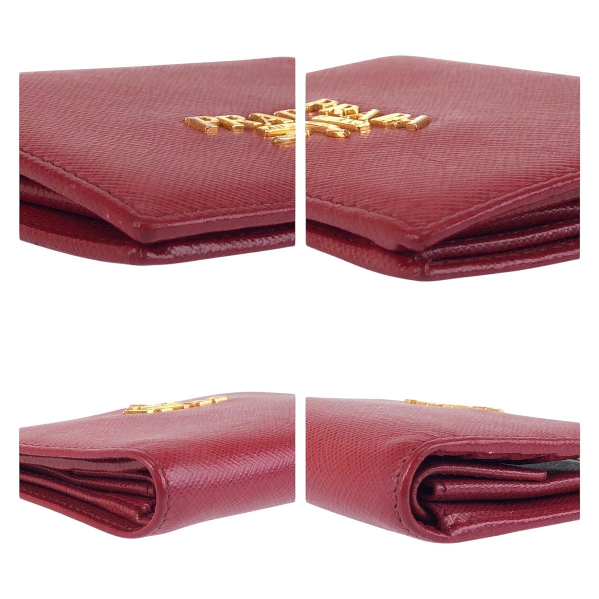 16756
PRADA プラダ サフィアーノ レッド ゴールド金具 レザー 折財布 コンパクトウォレット  レディース AB17