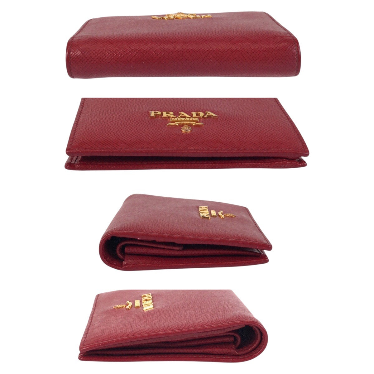 16756
PRADA プラダ サフィアーノ レッド ゴールド金具 レザー 折財布 コンパクトウォレット  レディース AB17
