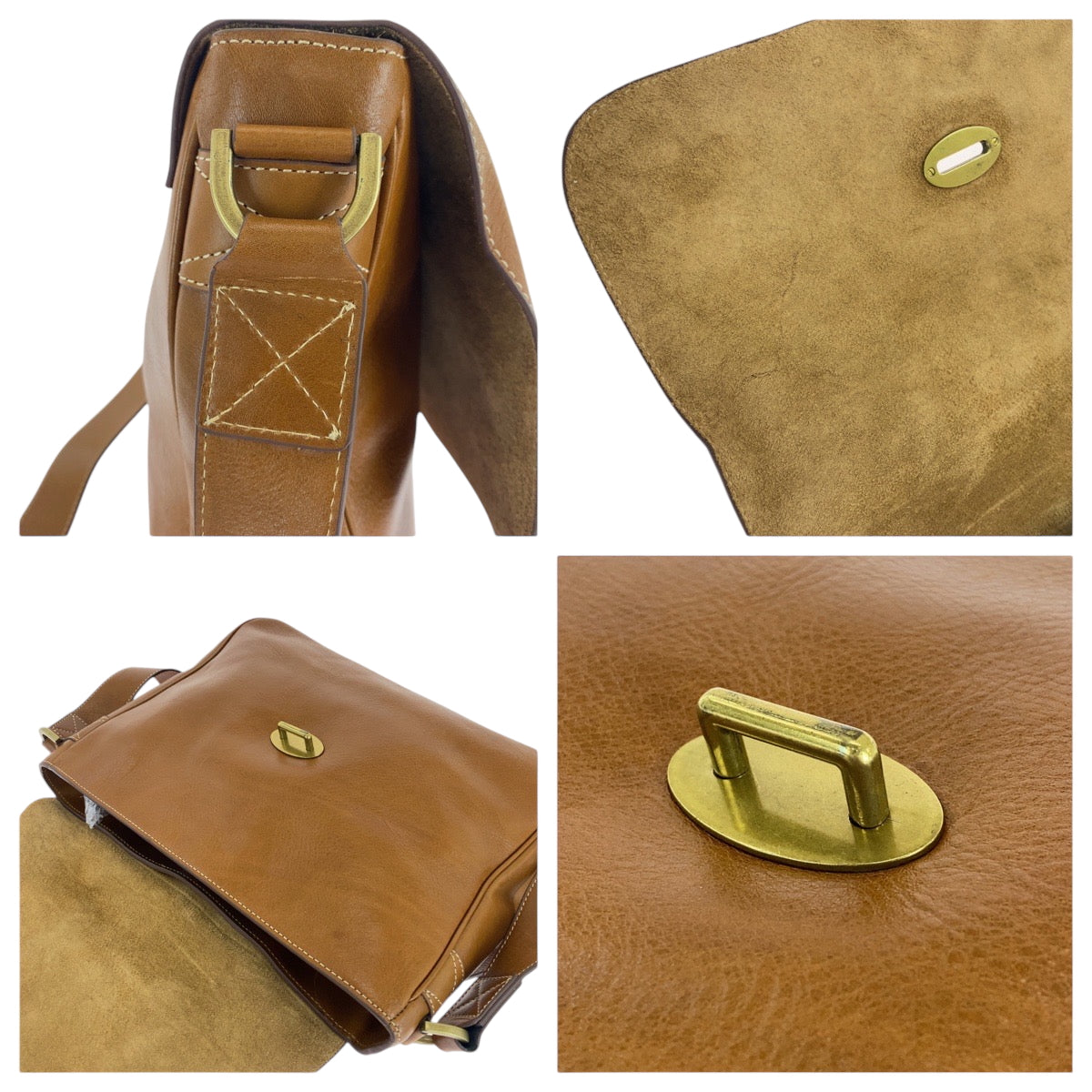 16757
MULBERRY マルベリー ブラウン ゴールド金具 レザー ショルダーバッグ メッセンジャーバッグ  レディース ABP16