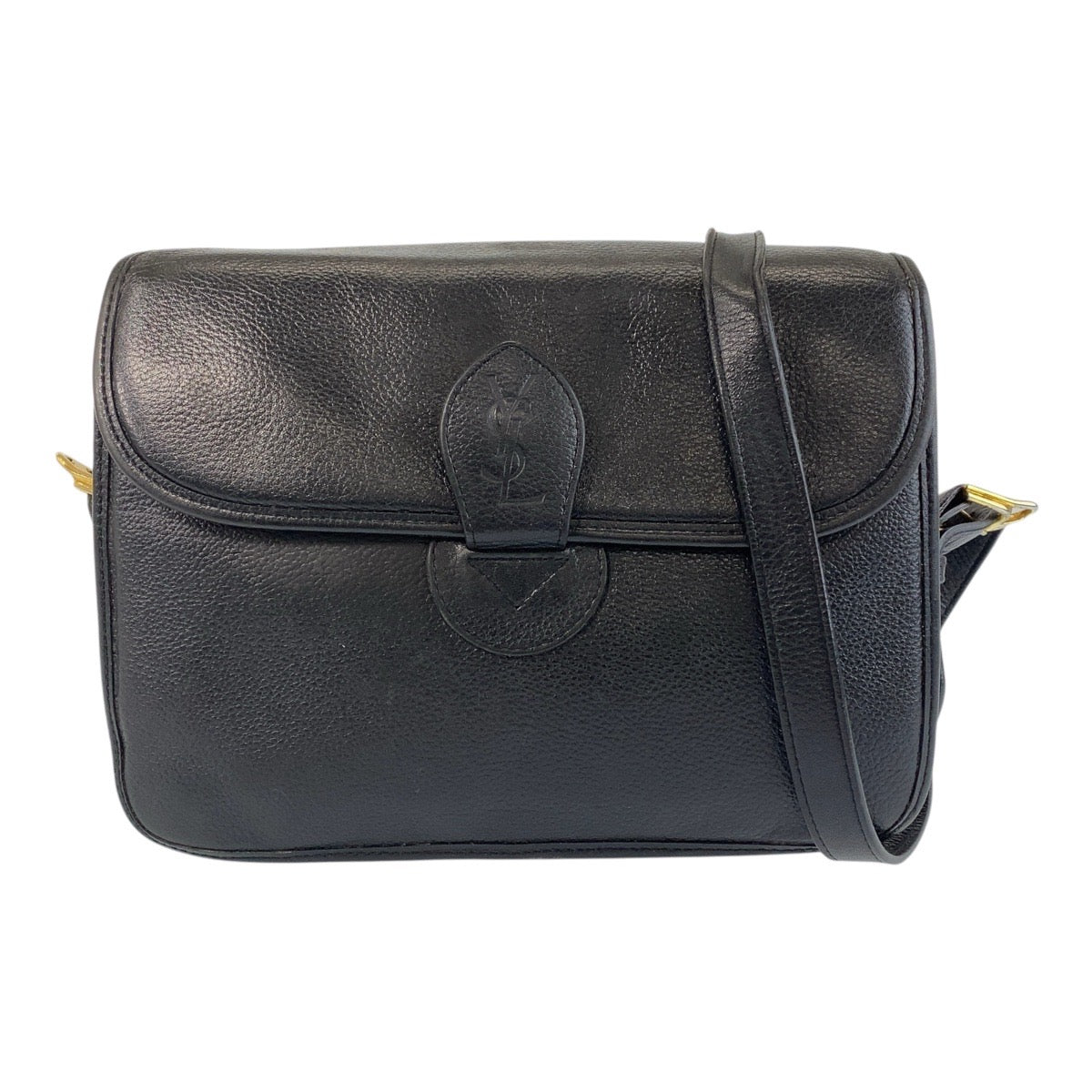 16758
YVES SAINT LAURENT イヴ サンローラン YSL ブラック 黒 ゴールド金具 レザー ショルダーバッグ ポシェット  レディース ABP41