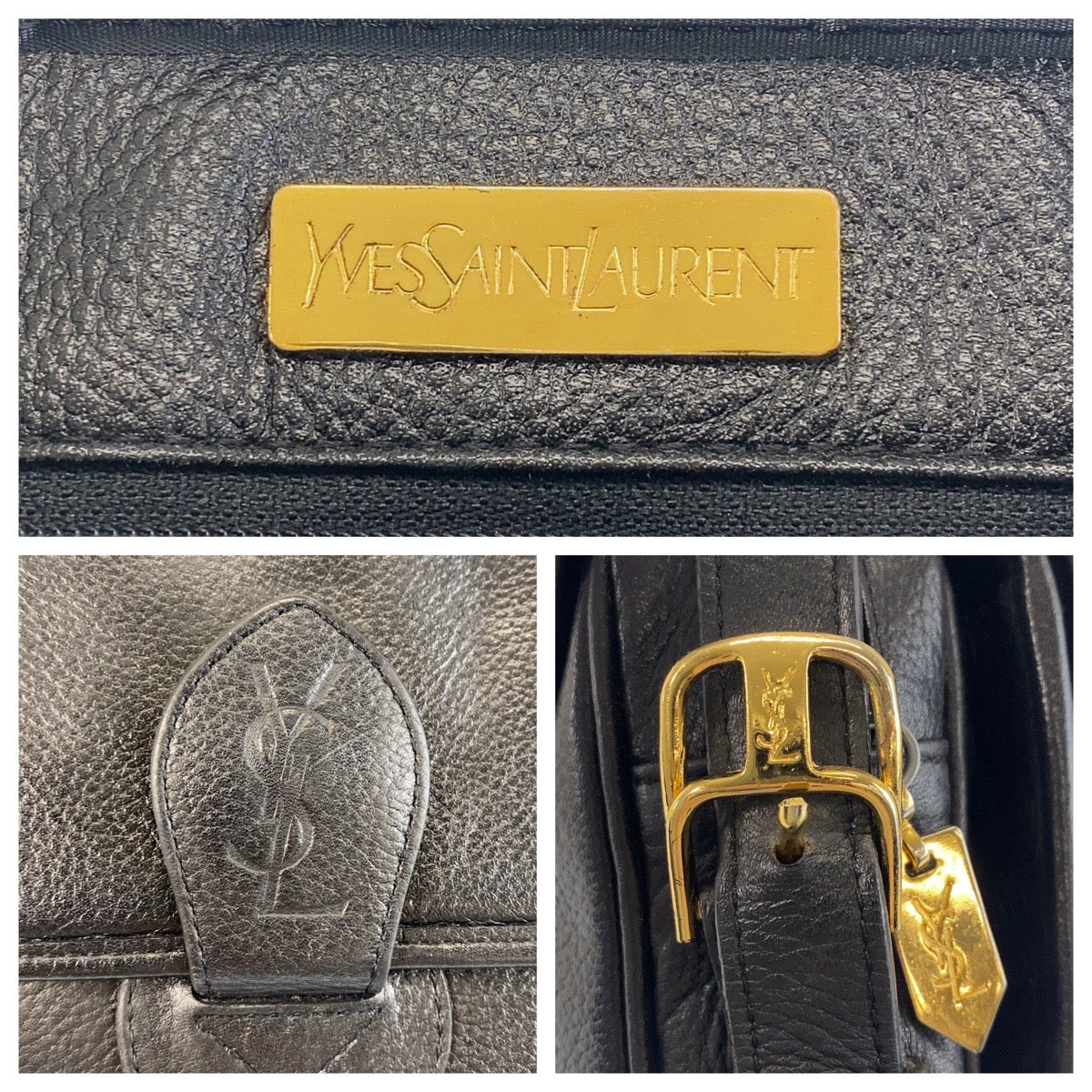 16758
YVES SAINT LAURENT イヴ サンローラン YSL ブラック 黒 ゴールド金具 レザー ショルダーバッグ ポシェット  レディース ABP41