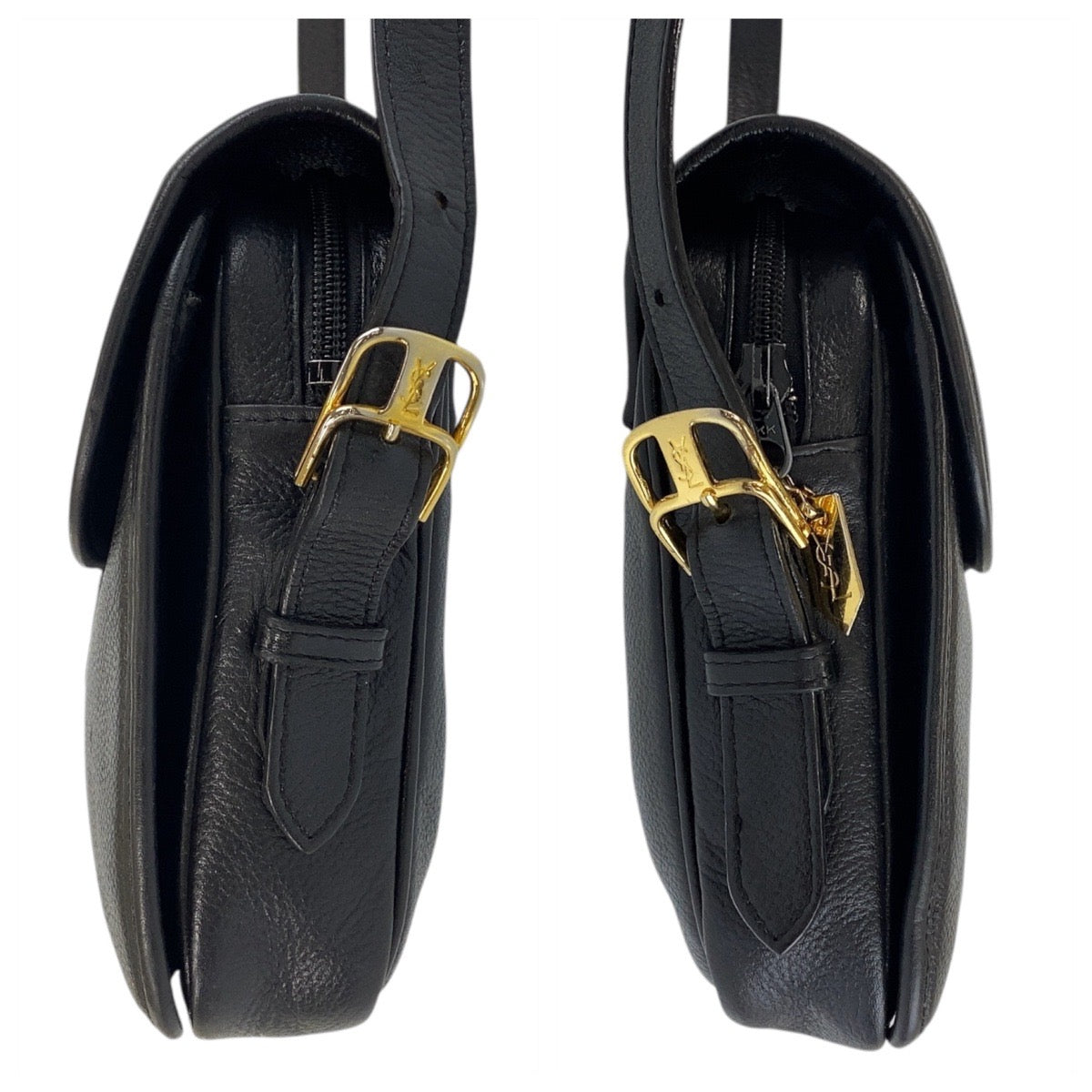 16758
YVES SAINT LAURENT イヴ サンローラン YSL ブラック 黒 ゴールド金具 レザー ショルダーバッグ ポシェット  レディース ABP41