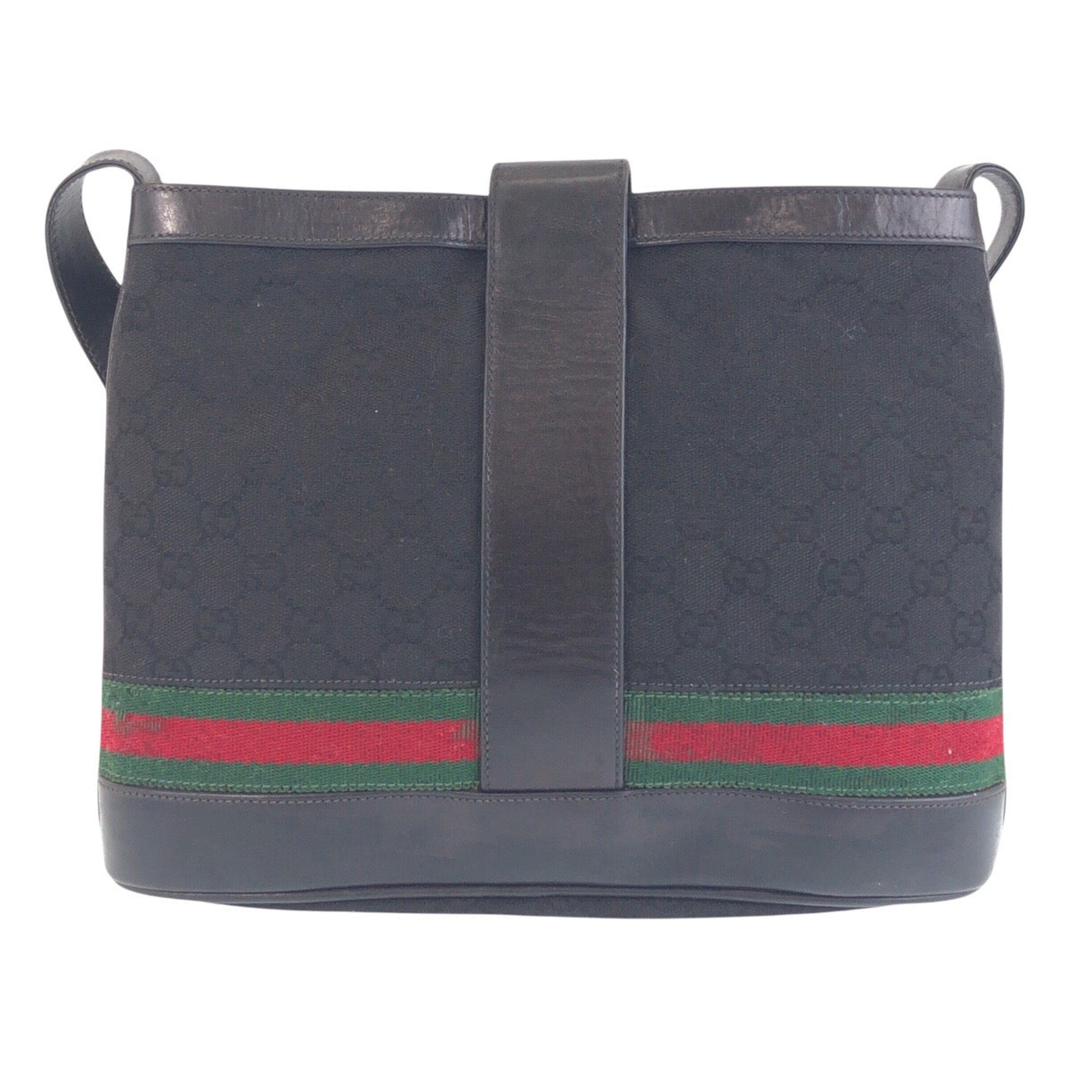 16760
GUCCI グッチ ヴィンテージ オールドグッチ シェリーライン インターロッキング ブラック 黒 ゴールド金具 GGキャンバス / レザー ショルダーバッグ レディース AB40