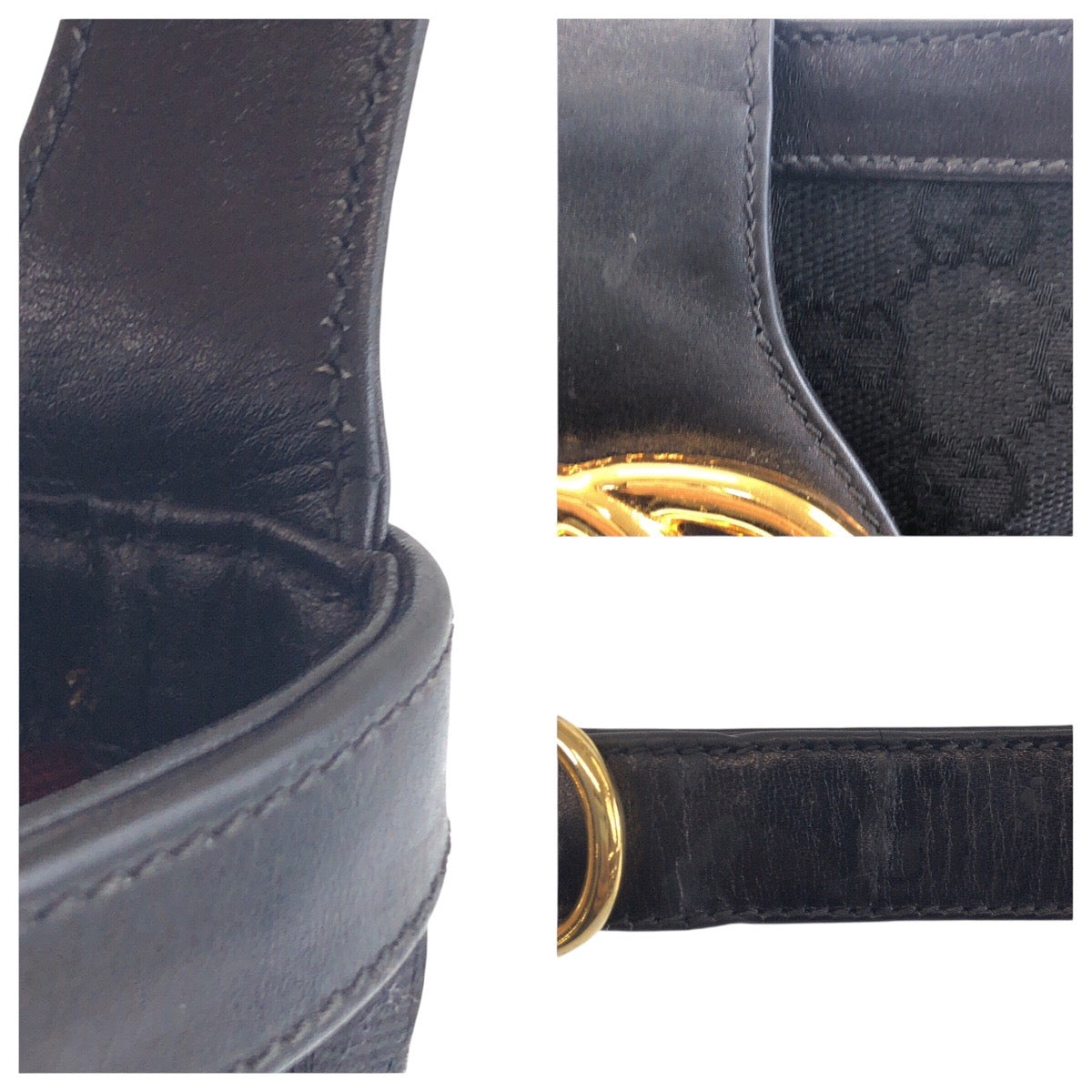 16760
GUCCI グッチ ヴィンテージ オールドグッチ シェリーライン インターロッキング ブラック 黒 ゴールド金具 GGキャンバス / レザー ショルダーバッグ  レディース AB40