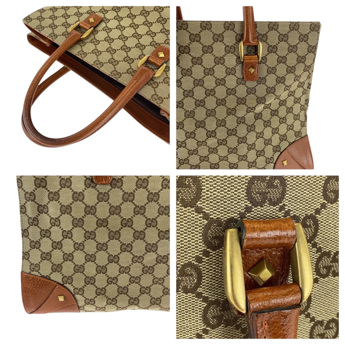 16761
GUCCI グッチ ブラウン ベージュ ゴールド金具 GGキャンバス 120897 トートバッグ ハンドバッグ  レディース