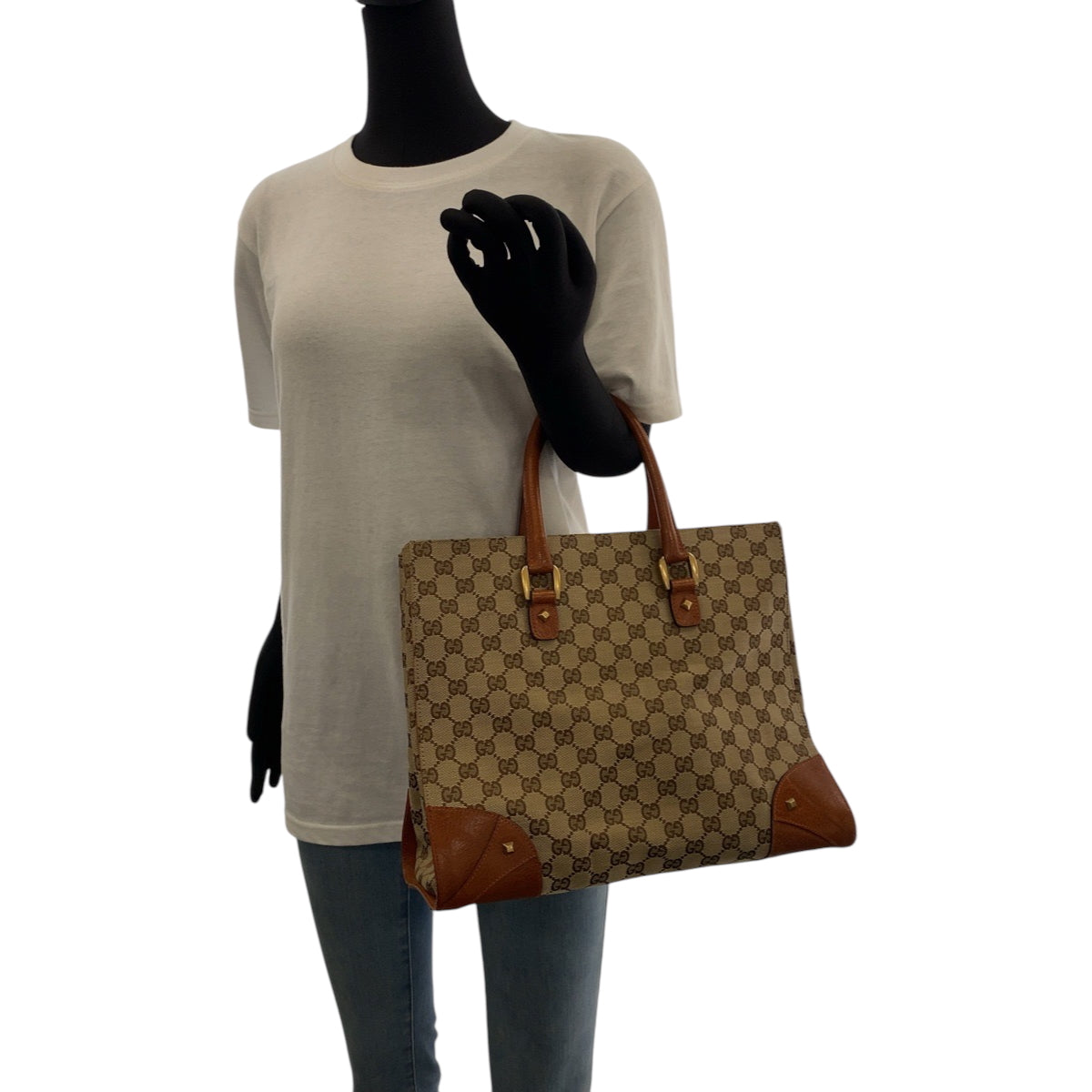 16761
GUCCI グッチ ブラウン ベージュ ゴールド金具 GGキャンバス 120897 トートバッグ ハンドバッグ  レディース