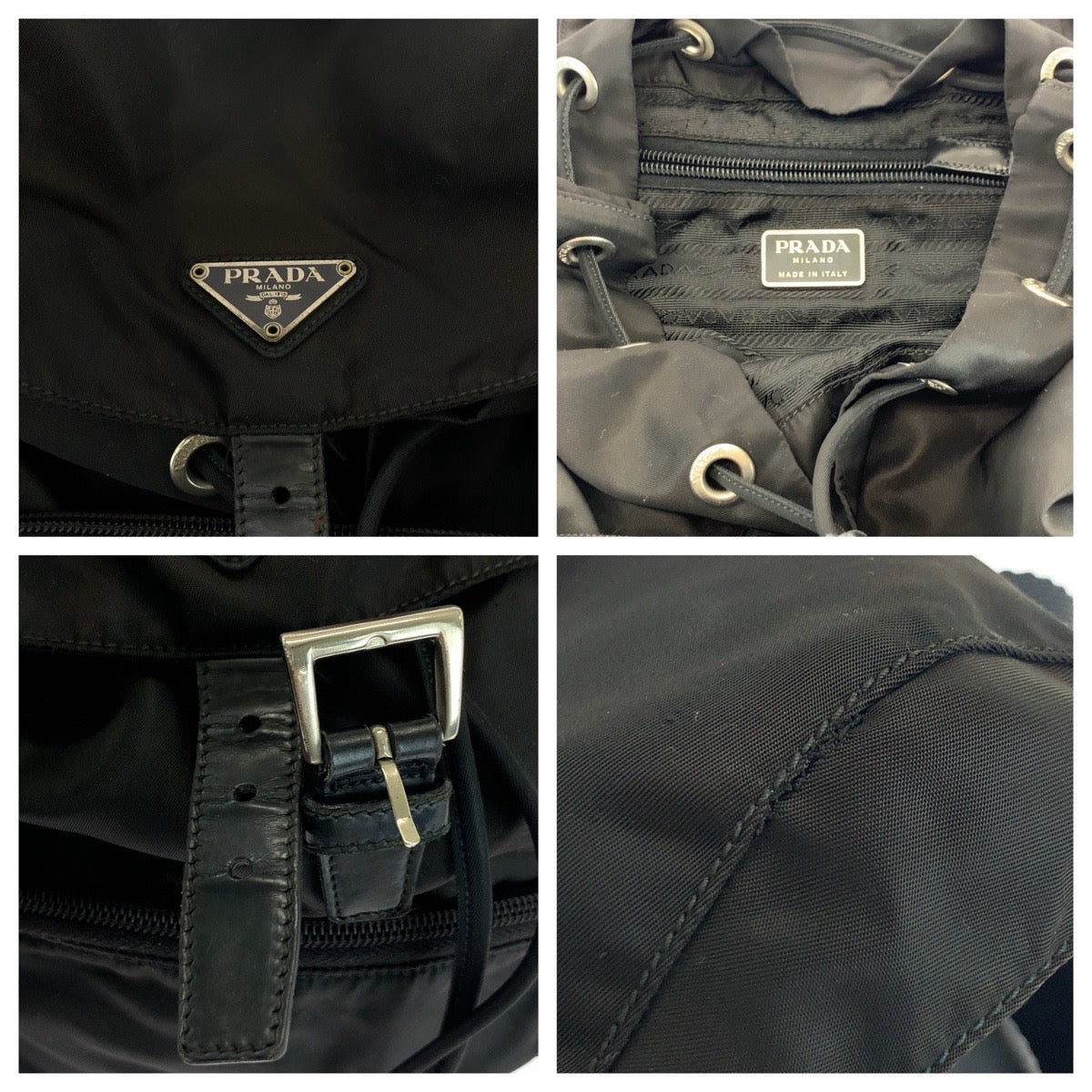 16764
PRADA プラダ テスート 三角ロゴプレート ブラック 黒 シルバー金具 ナイロン リュックサック バックパック  レディース AB39
