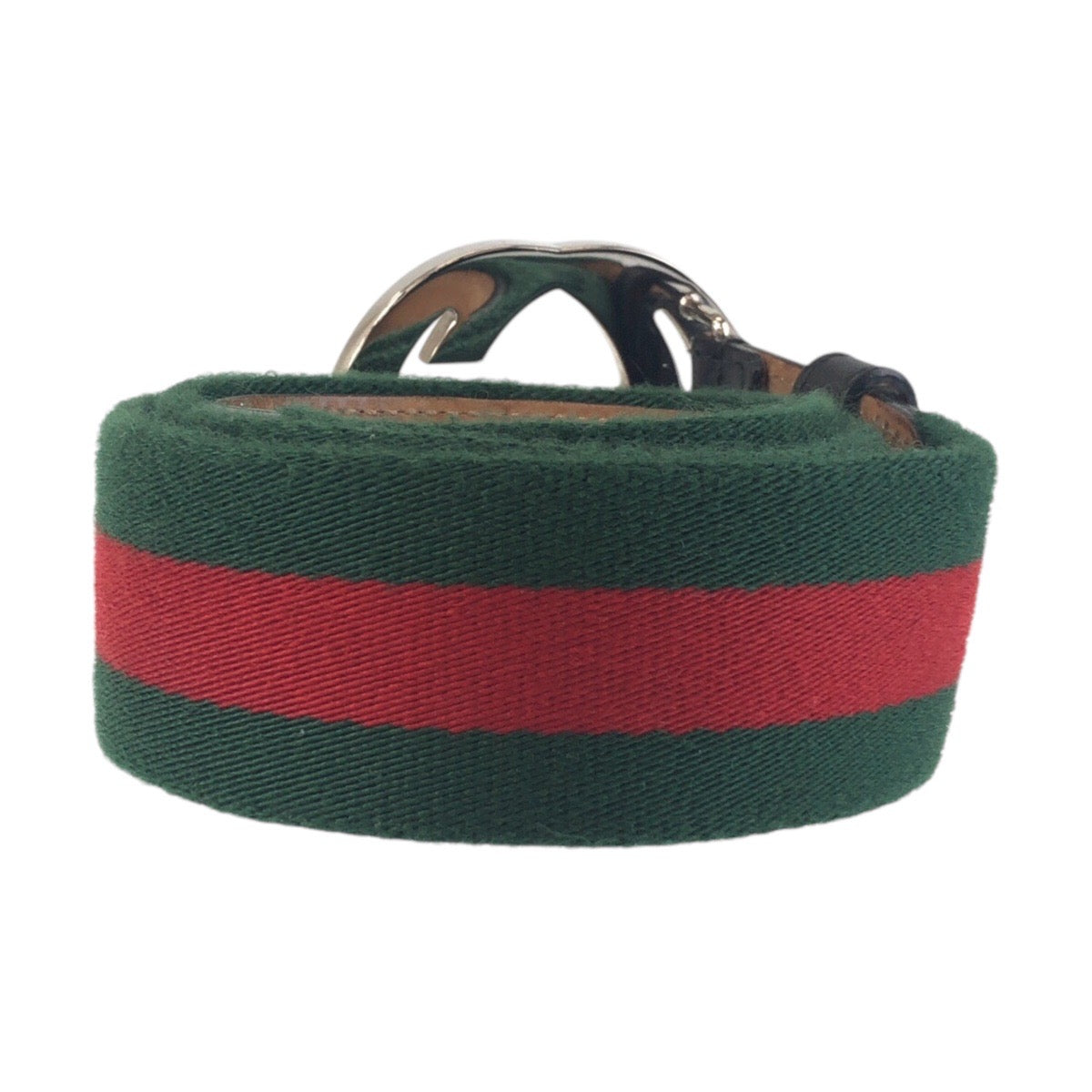 16765
GUCCI グッチ シェリーライン インターロッキング 85cm/34インチ グリーン ブラック シルバー金具 キャンバス / レザー 411924 ベルト 男女兼用  メンズ ABP32