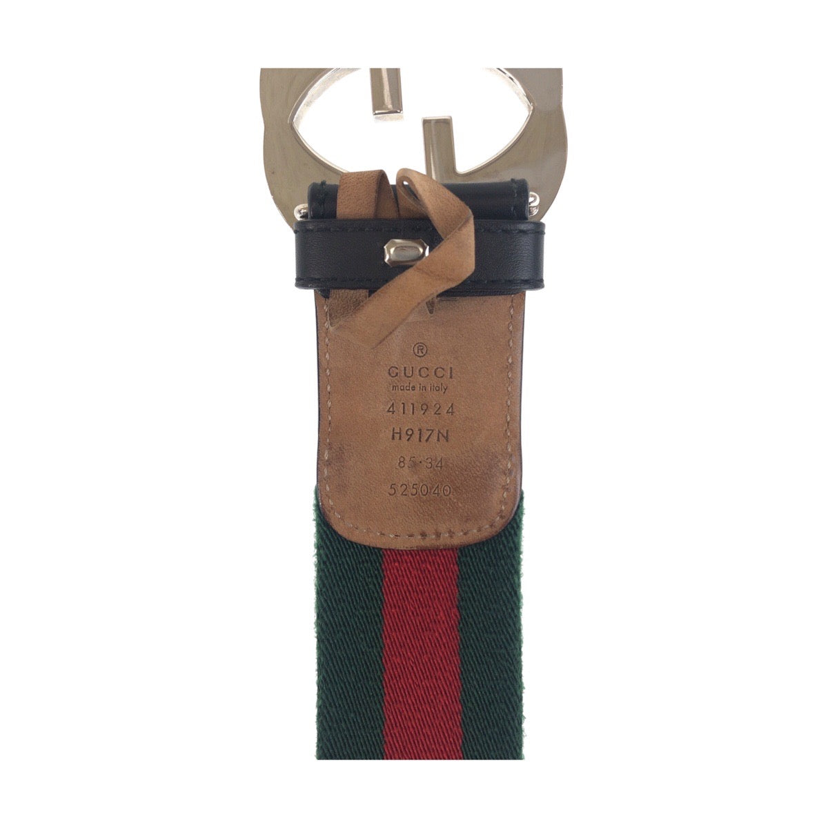 16765
GUCCI グッチ シェリーライン インターロッキング 85cm/34インチ グリーン ブラック シルバー金具 キャンバス / レザー 411924 ベルト 男女兼用  メンズ ABP32