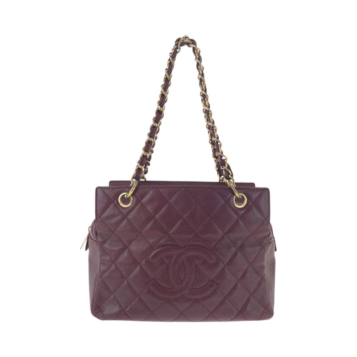 16767
CHANEL シャネル ヴィンテージ マトラッセ ココマーク ボルドー ゴールド金具 キャビアスキン チェーントートバッグ ショルダーバッグ  レディース AB160