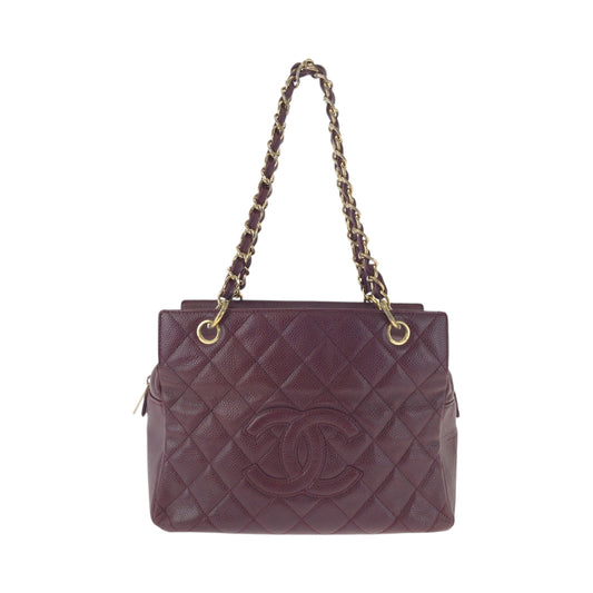 16767
CHANEL シャネル ヴィンテージ マトラッセ ココマーク ボルドー ゴールド金具 キャビアスキン チェーントートバッグ ショルダーバッグ  レディース AB160